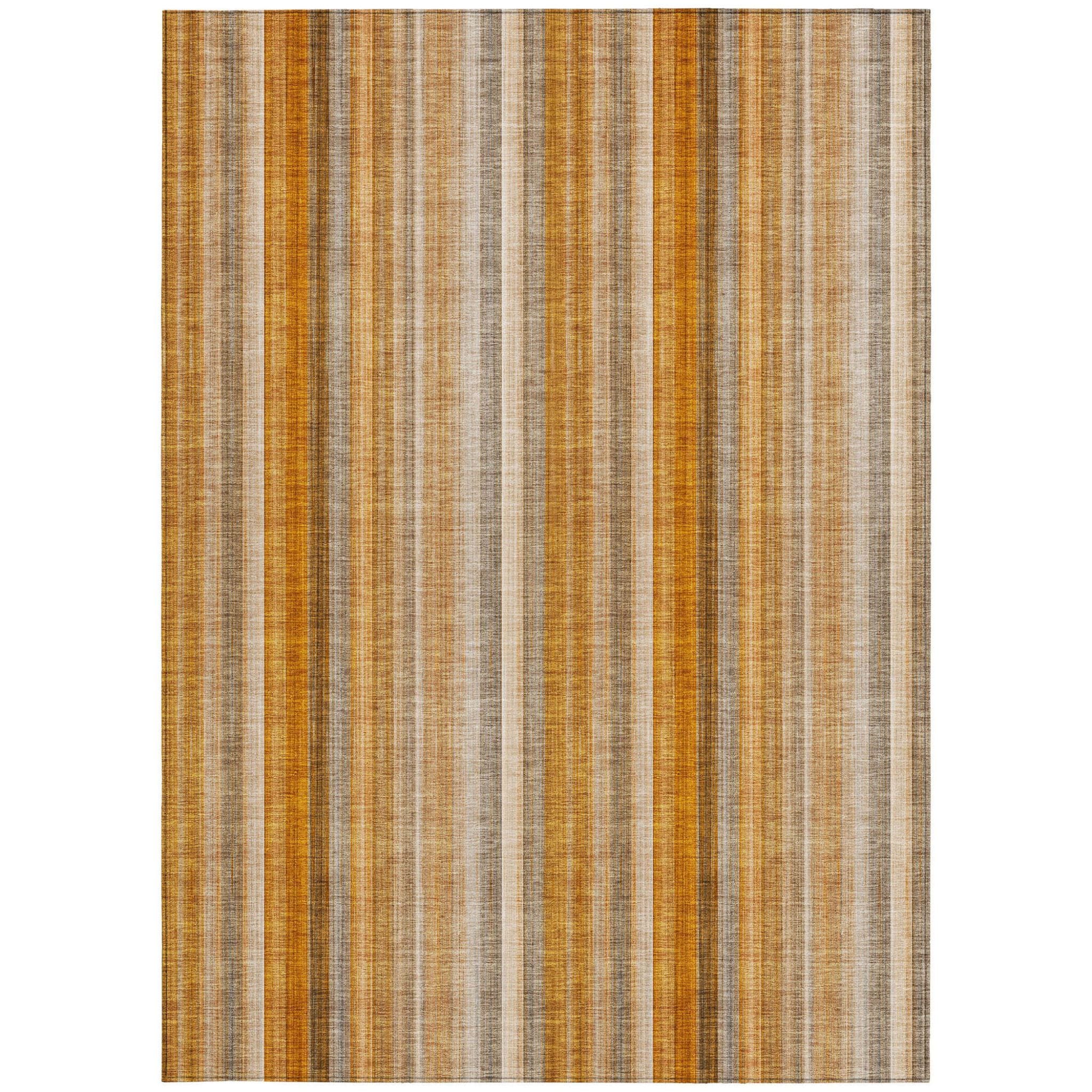 10' X 14' Orange Ivory and Gray Striped Washable Non Skid Indoor Outdoor Area Rug