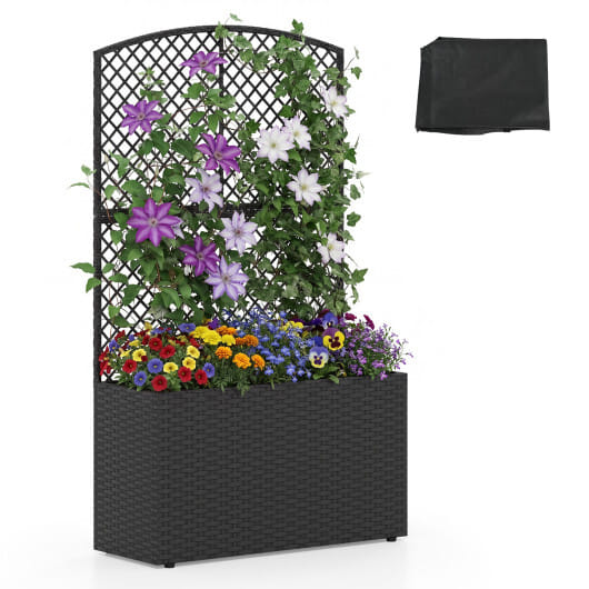 49 Inch Raised Garden Bed with Trellis and Wicker Planter Box-Brown