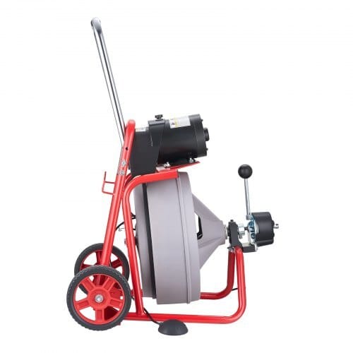 Drain Cleaner Machine 75 FT x 1/2 Inch, Auto Feed Sewer Snake Drain Auger on Wheels, Portable Drain Cleaning Machine with 8 Cutters & Air-Activated Foot Switch for 2" to 6" Pipes