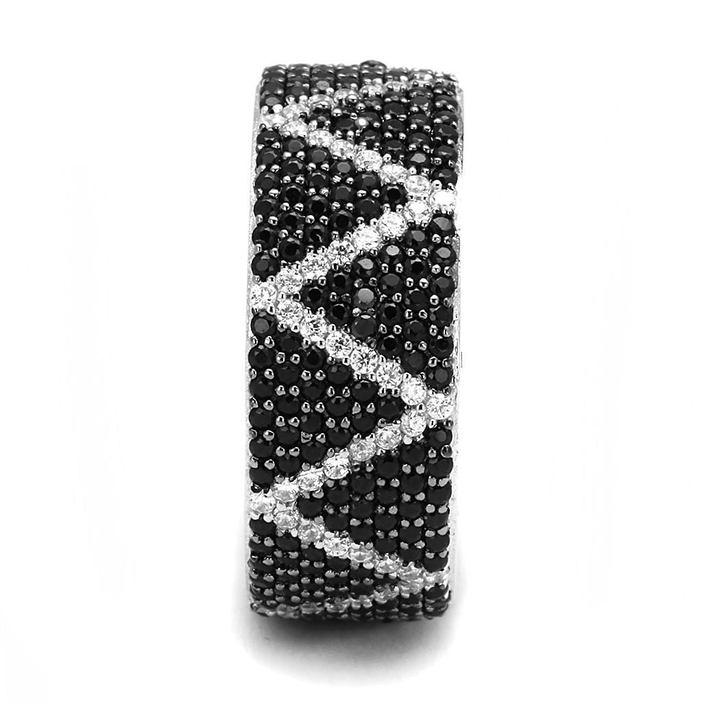 TS600 - Rhodium + Ruthenium 925 Sterling Silver Ring with Synthetic Spinel in Multi Color