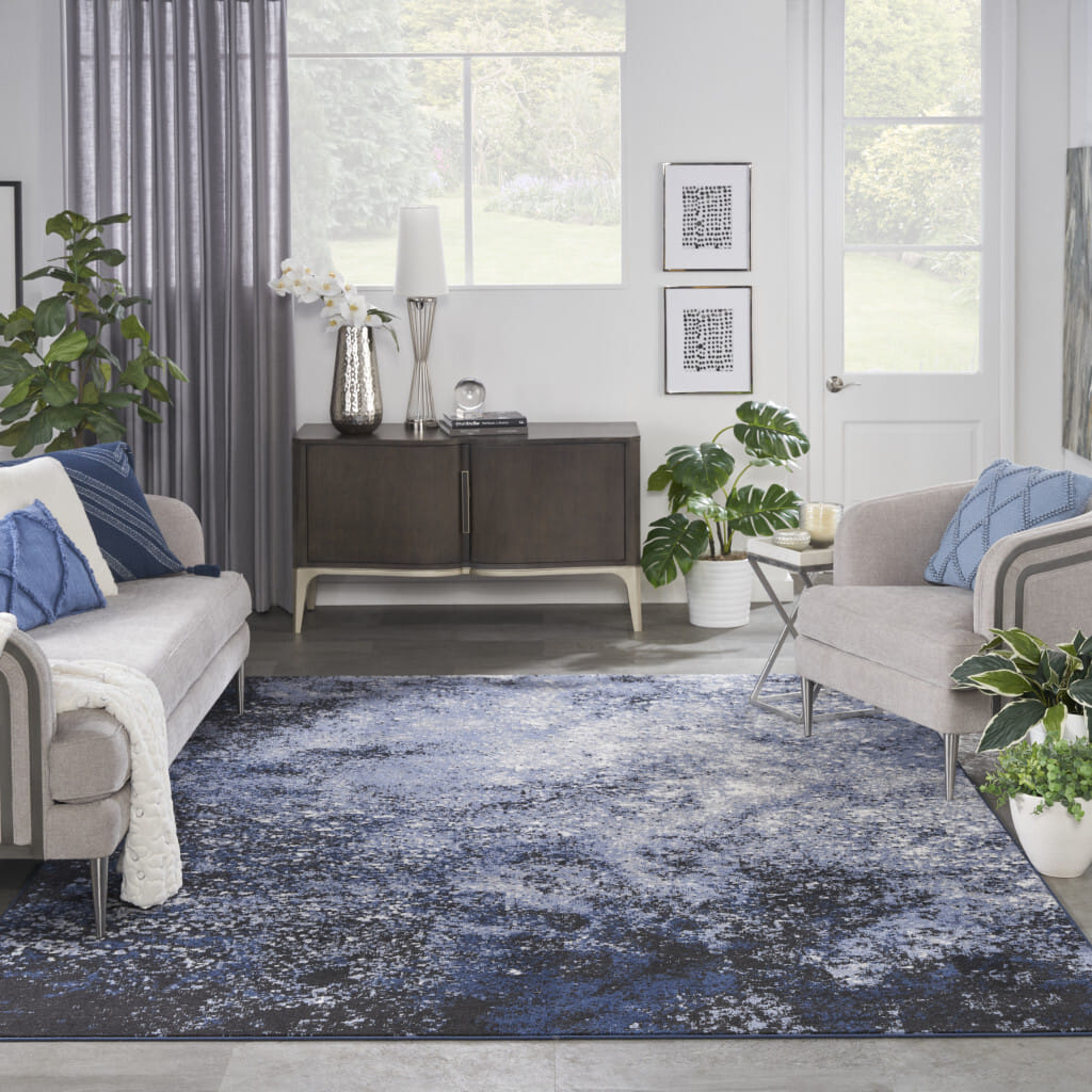 8' X 10' Light Blue Abstract Power Loom Distressed Area Rug
