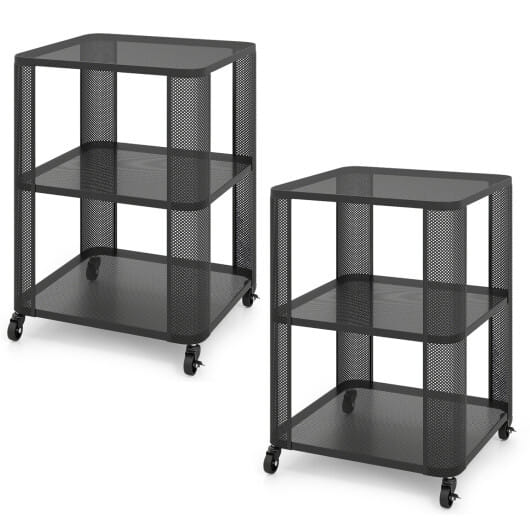 3-Tier End Table with Wheels Rolling Side Table with Open Storage Shelves-Set of 2