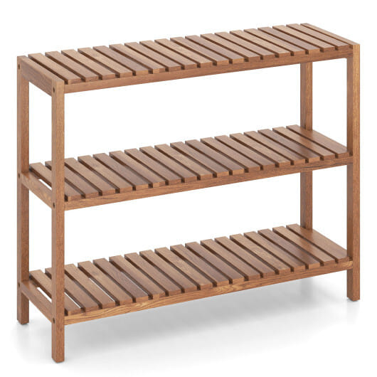 2/3-Tier Side Table Teak Wood Stand Utility Storage Shelf-3-Tier - Color: Natural - Size: 3-Tier