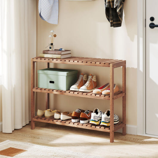 2/3-Tier Side Table Teak Wood Stand Utility Storage Shelf-3-Tier - Color: Natural - Size: 3-Tier