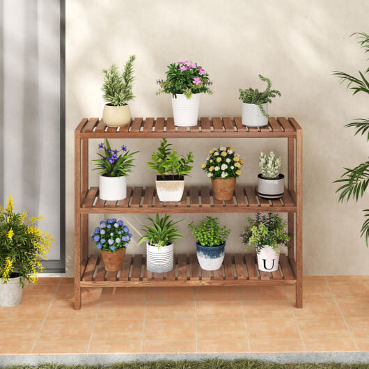 2/3-Tier Side Table Teak Wood Stand Utility Storage Shelf-3-Tier - Color: Natural - Size: 3-Tier