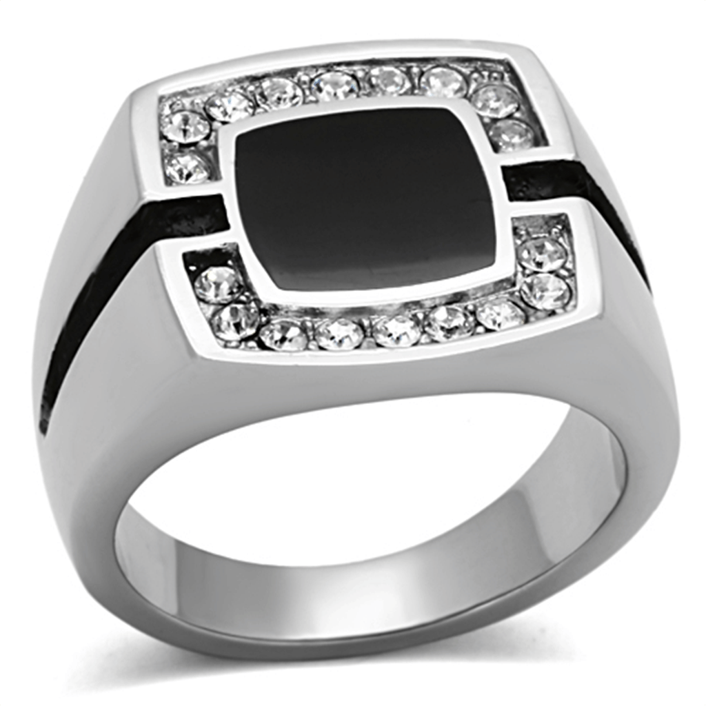 TK1183 - High polished (no plating) Stainless Steel Ring with Top Grade Crystal in Clear