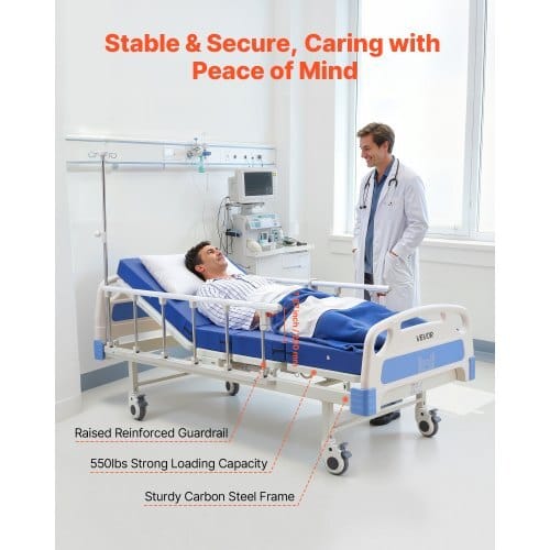 Premium 2 Function Full Electric Hospital Bed, ICU Electric Medical Bed with Backrest & Legrest Adjustment, 5" Locking Casters, High-Density Foam Mattress for Home Hospital, 550LBS Loading