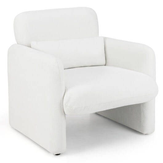 Modern Upholstered Chenille Accent Chair with Removable Lumbar Pillow-White - Color: White