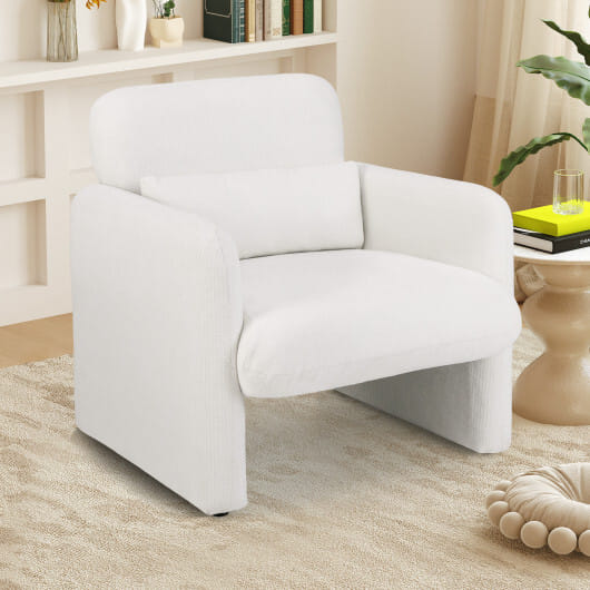 Modern Upholstered Chenille Accent Chair with Removable Lumbar Pillow-White - Color: White