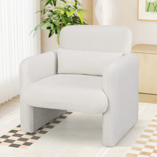 Modern Upholstered Chenille Accent Chair with Removable Lumbar Pillow-White - Color: White