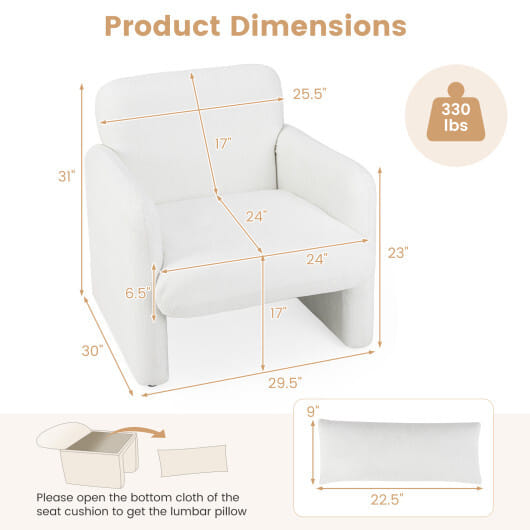 Modern Upholstered Chenille Accent Chair with Removable Lumbar Pillow-White - Color: White