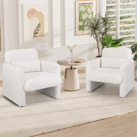 Modern Upholstered Chenille Accent Chair with Removable Lumbar Pillow-White - Color: White