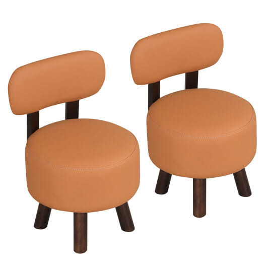 Small Footrest Stools Set of 2 Round Ottoman with Backrest-Orange - Color: Orange