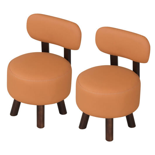 Small Footrest Stools Set of 2 Round Ottoman with Backrest-Orange - Color: Orange