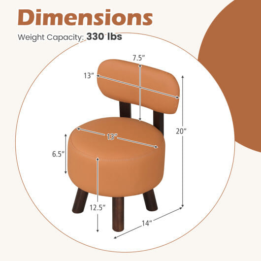Small Footrest Stools Set of 2 Round Ottoman with Backrest-Orange - Color: Orange