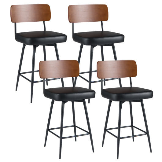 27 Inch Padded Counter Barstools Set of 4 with Metal Legs-Black - Color: Black