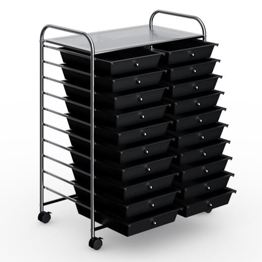 Costway 20 Drawers Storage Rolling Cart Studio Organizer-Black - Color: Black