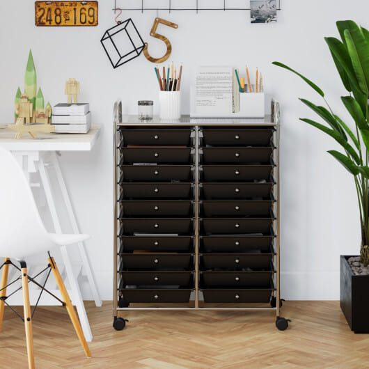 Costway 20 Drawers Storage Rolling Cart Studio Organizer-Black - Color: Black