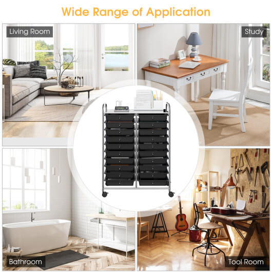 Costway 20 Drawers Storage Rolling Cart Studio Organizer-Black - Color: Black