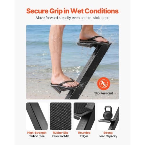 Boat Trailer Steps, 2-Step, Heavy-Duty Boat Trailer Steps with Handle, Non-Slip Surface, 3 Mounting Angle Options, Carbon Steel Ladder Suitable for 3" x 3"/3" x 5"/4" x 4" Frame, Bottom Mounting