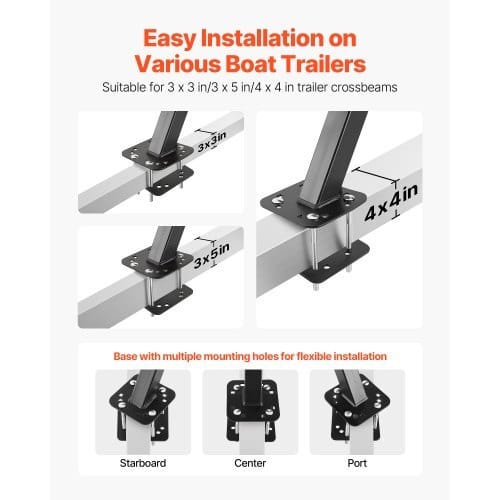 Boat Trailer Steps, 2-Step, Heavy-Duty Boat Trailer Steps with Handle, Non-Slip Surface, 3 Mounting Angle Options, Carbon Steel Ladder Suitable for 3" x 3"/3" x 5"/4" x 4" Frame, Bottom Mounting