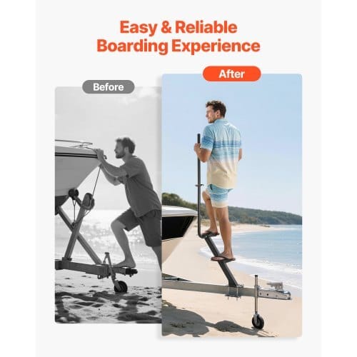 Boat Trailer Steps, 2-Step, Heavy-Duty Boat Trailer Steps with Handle, Non-Slip Surface, 3 Mounting Angle Options, Carbon Steel Ladder Suitable for 3" x 3"/3" x 5"/4" x 4" Frame, Bottom Mounting