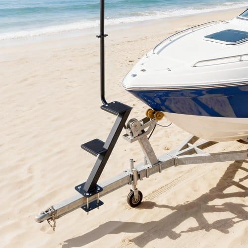 Boat Trailer Steps, 2-Step, Heavy-Duty Boat Trailer Steps with Handle, Non-Slip Surface, 3 Mounting Angle Options, Carbon Steel Ladder Suitable for 3" x 3"/3" x 5"/4" x 4" Frame, Bottom Mounting