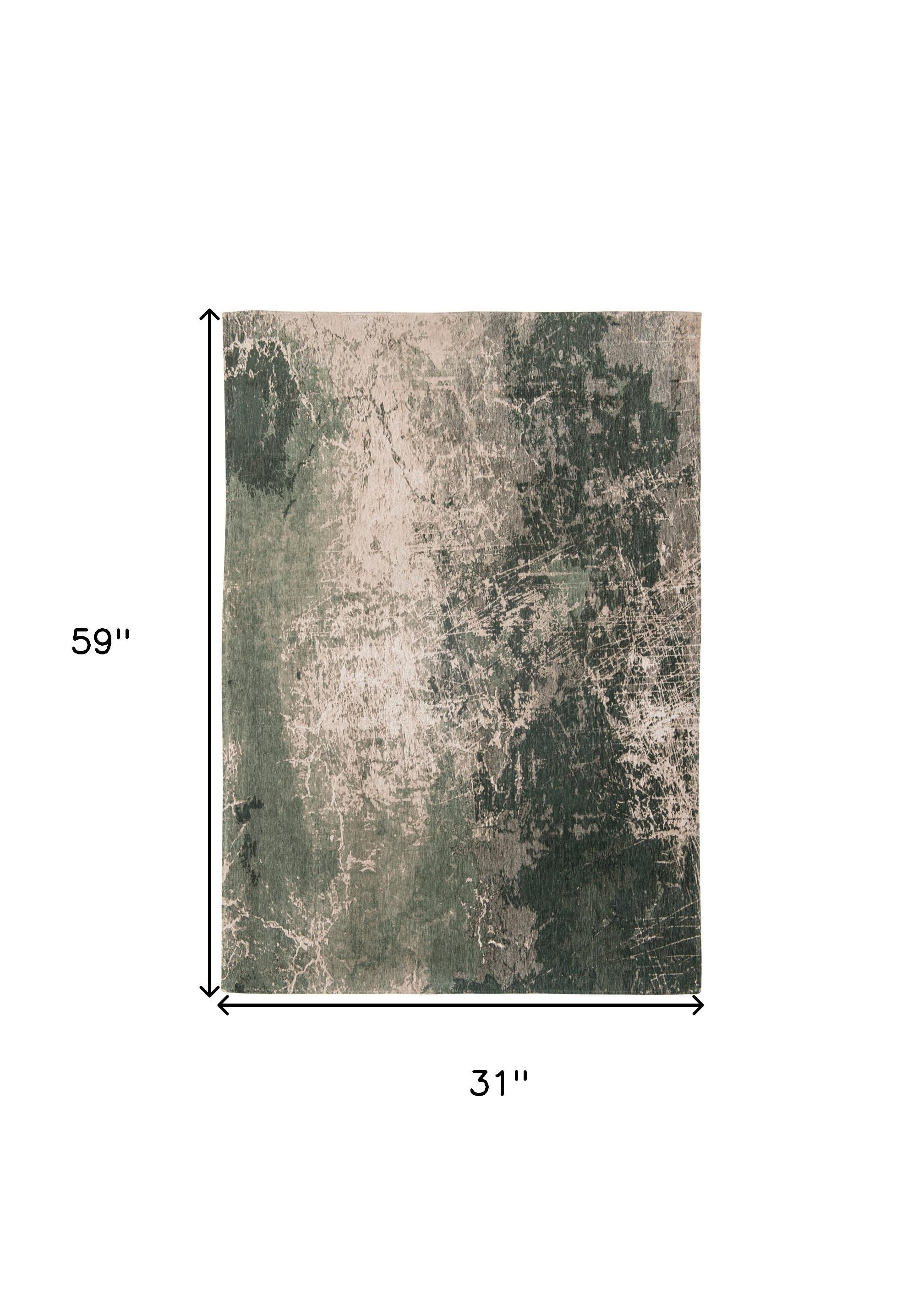 3' X 5' Beige and Green Abstract Non Skid Area Rug