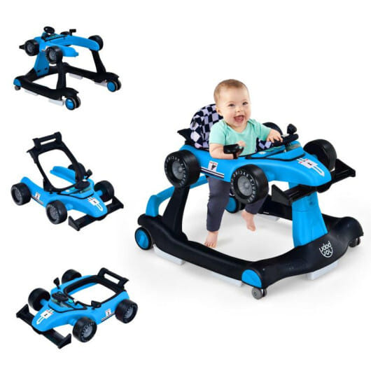 Costway 4-in-1 Baby Walker Foldable Activity Push Walker Adjustable Height Blue