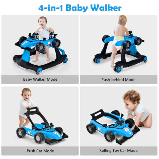 Costway 4-in-1 Baby Walker Foldable Activity Push Walker Adjustable Height Blue