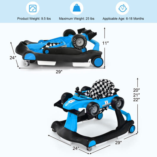 Costway 4-in-1 Baby Walker Foldable Activity Push Walker Adjustable Height Blue