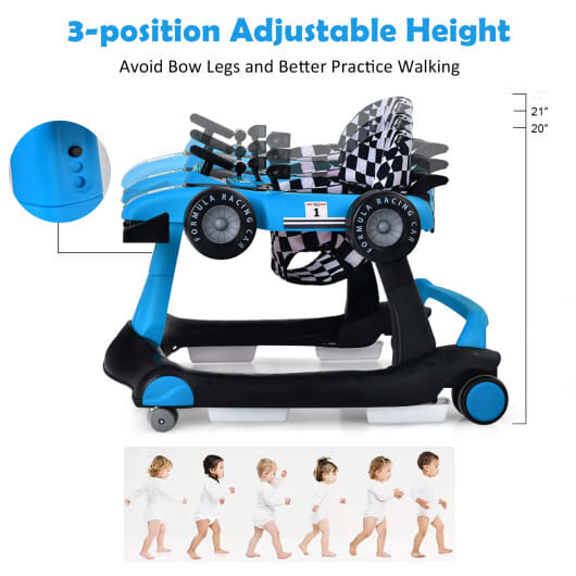 Costway 4-in-1 Baby Walker Foldable Activity Push Walker Adjustable Height Blue