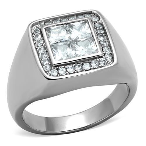 TK1608 - High polished (no plating) Stainless Steel Ring with AAA Grade CZ in Clear