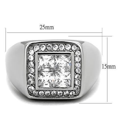 TK1608 - High polished (no plating) Stainless Steel Ring with AAA Grade CZ in Clear