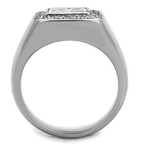 TK1608 - High polished (no plating) Stainless Steel Ring with AAA Grade CZ in Clear