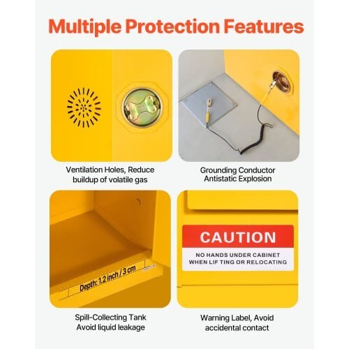 Flammable Cabinet, 23.2 x 18.1 x 65.0 inch, 23 Gallon Flammable Storage Cabinet with Adjustable Shelf, Cold-Rolled and Galvanized Steel Fire Cabinets, for Commercial Industrial Home Use, Yellow