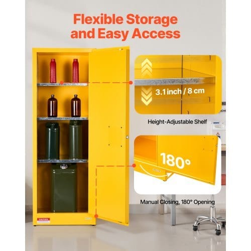 Flammable Cabinet, 23.2 x 18.1 x 65.0 inch, 23 Gallon Flammable Storage Cabinet with Adjustable Shelf, Cold-Rolled and Galvanized Steel Fire Cabinets, for Commercial Industrial Home Use, Yellow