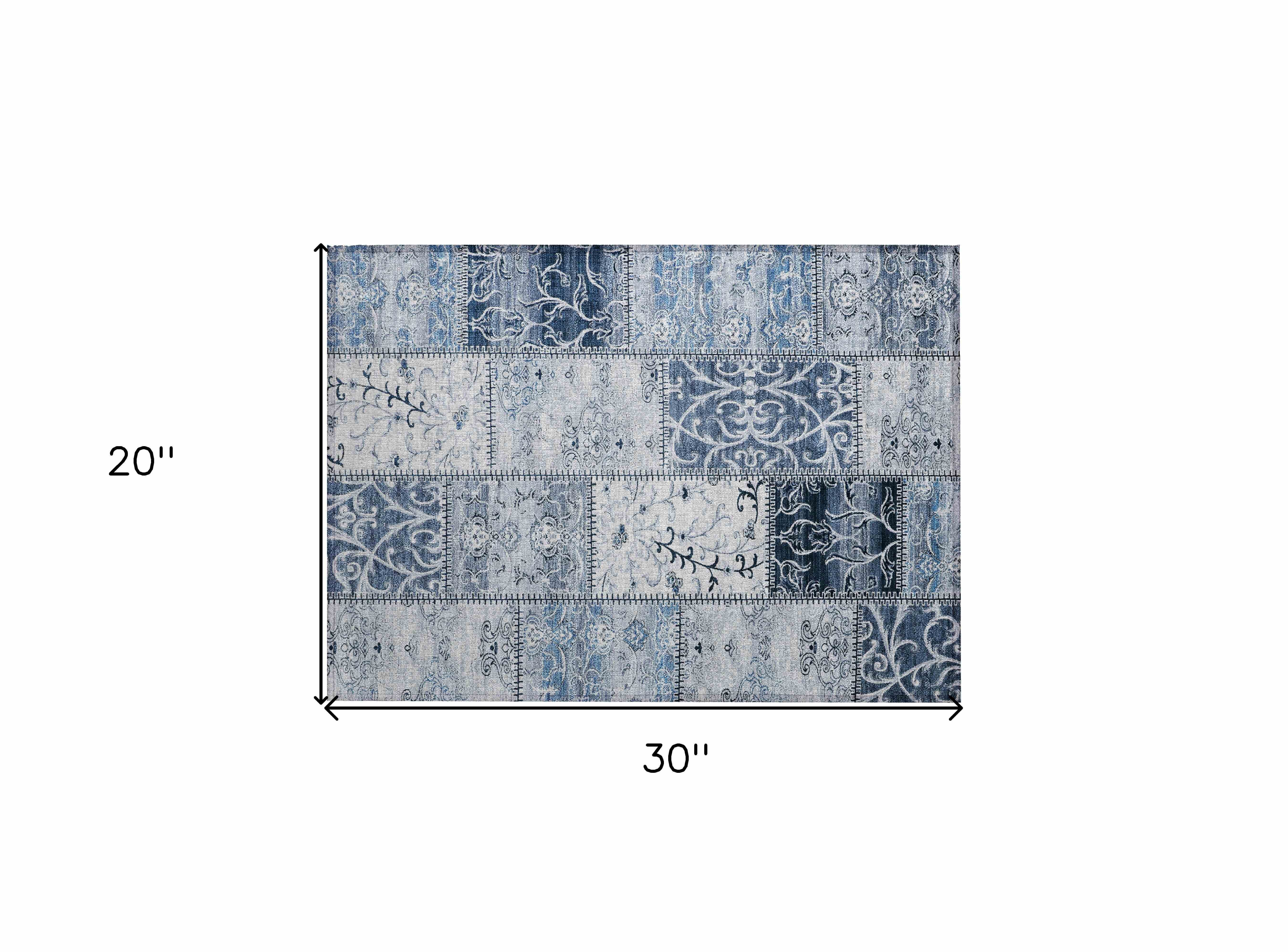 2' X 3' Denim Blue Patchwork Washable Non Skid Indoor Outdoor Area Rug