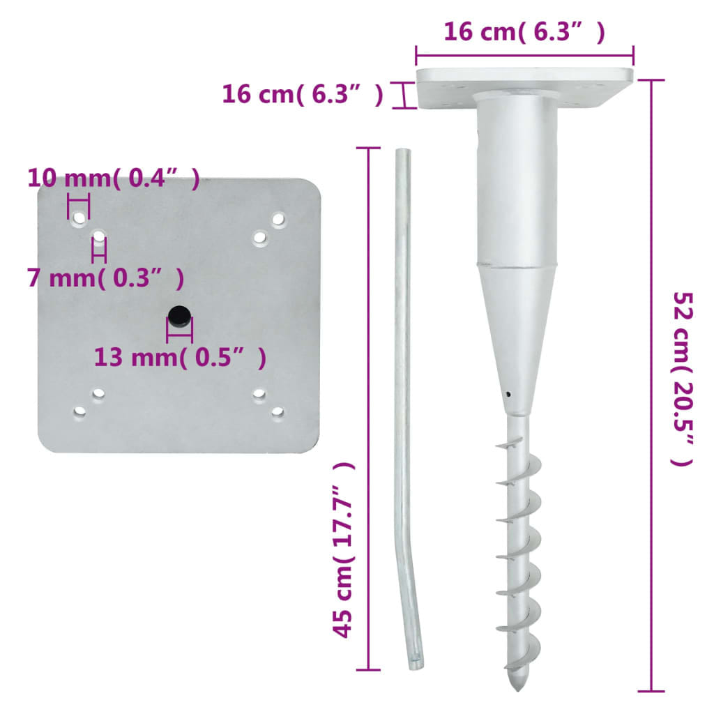 In-Ground Parasol Base with Rod 6.3"x6.3"x20.5" Steel