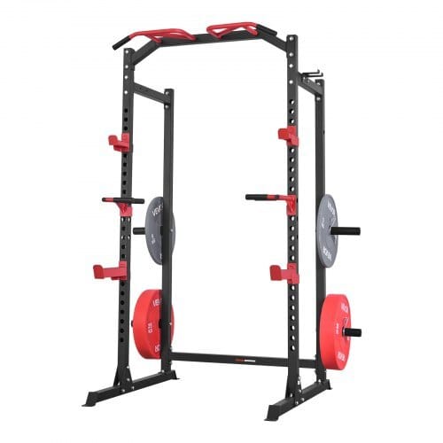 Power Cage Power Rack, Multifunctional Barbell Squat Rack with Adjustable Height, Home Gym Strength Training Workout Equipment with J-Hooks & More Fitness Attachment for Bench Press Pull-Up Dips