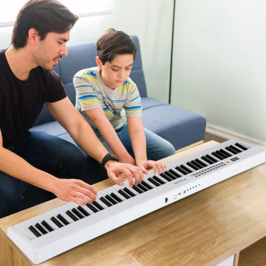 Costway 88 Key Foldable Electric Keyboard Piano with Wireless MIDI and Dual Speakers White