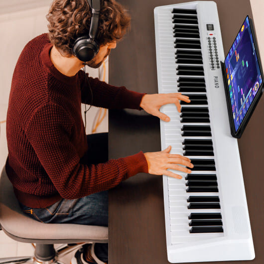 Costway 88 Key Foldable Electric Keyboard Piano with Wireless MIDI and Dual Speakers White