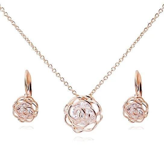 Color Style: Gold - Rose Is A Rose Pendant And Chain 18kt Rose With 2ct CZ Bonus Free Earrings In White Yellow And Rose Gold Field