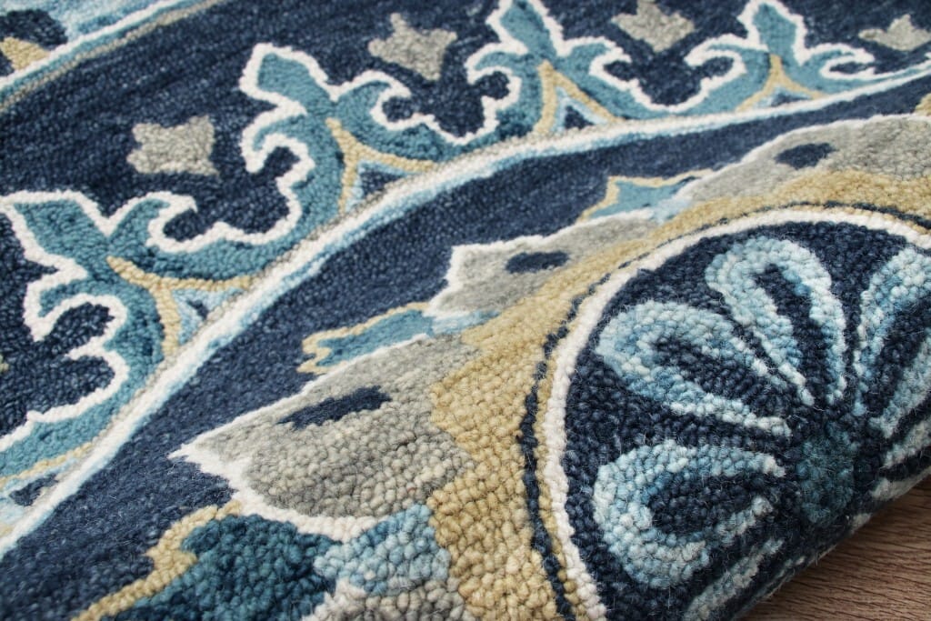 7' Round Blue Floral Medallion Area Rug