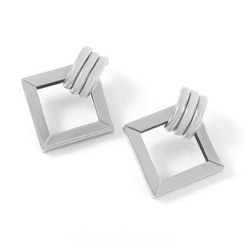 Elegant Hollow Square Design Women Alloy Wholesale Fashion Earrings - Silver