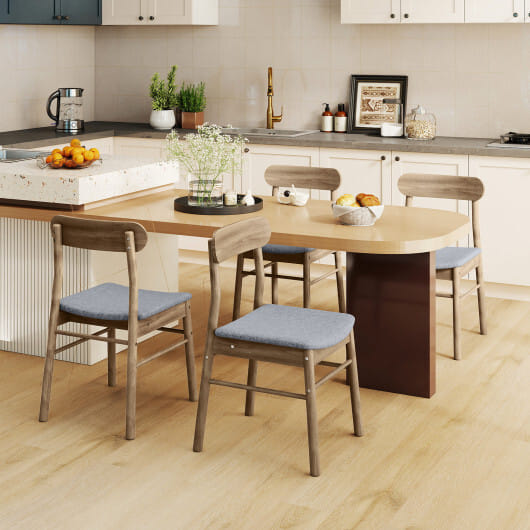 Fabric Upholstered Kitchen Armless Dining Chairs with Rubber Wood Frame Set of 4-Oak - Color: Oak