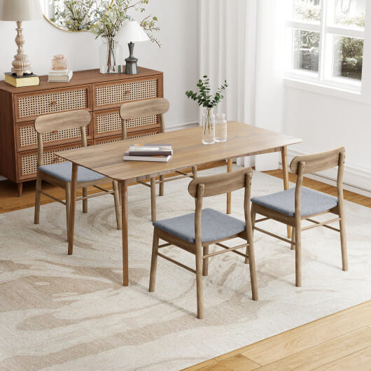 Fabric Upholstered Kitchen Armless Dining Chairs with Rubber Wood Frame Set of 4-Oak - Color: Oak