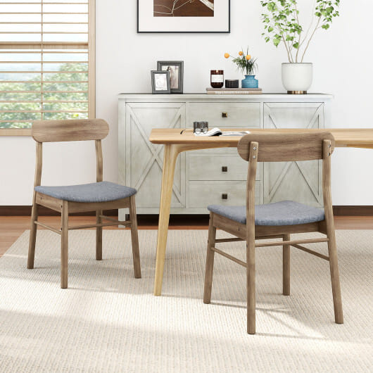 Fabric Upholstered Kitchen Armless Dining Chairs with Rubber Wood Frame Set of 4-Oak - Color: Oak