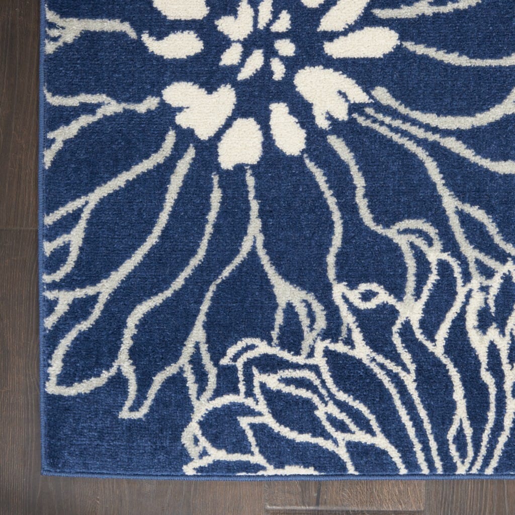 8' X 10' Blue And Ivory Floral Power Loom Area Rug