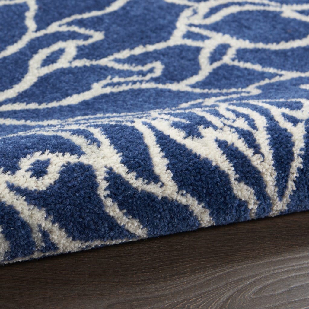 8' X 10' Blue And Ivory Floral Power Loom Area Rug
